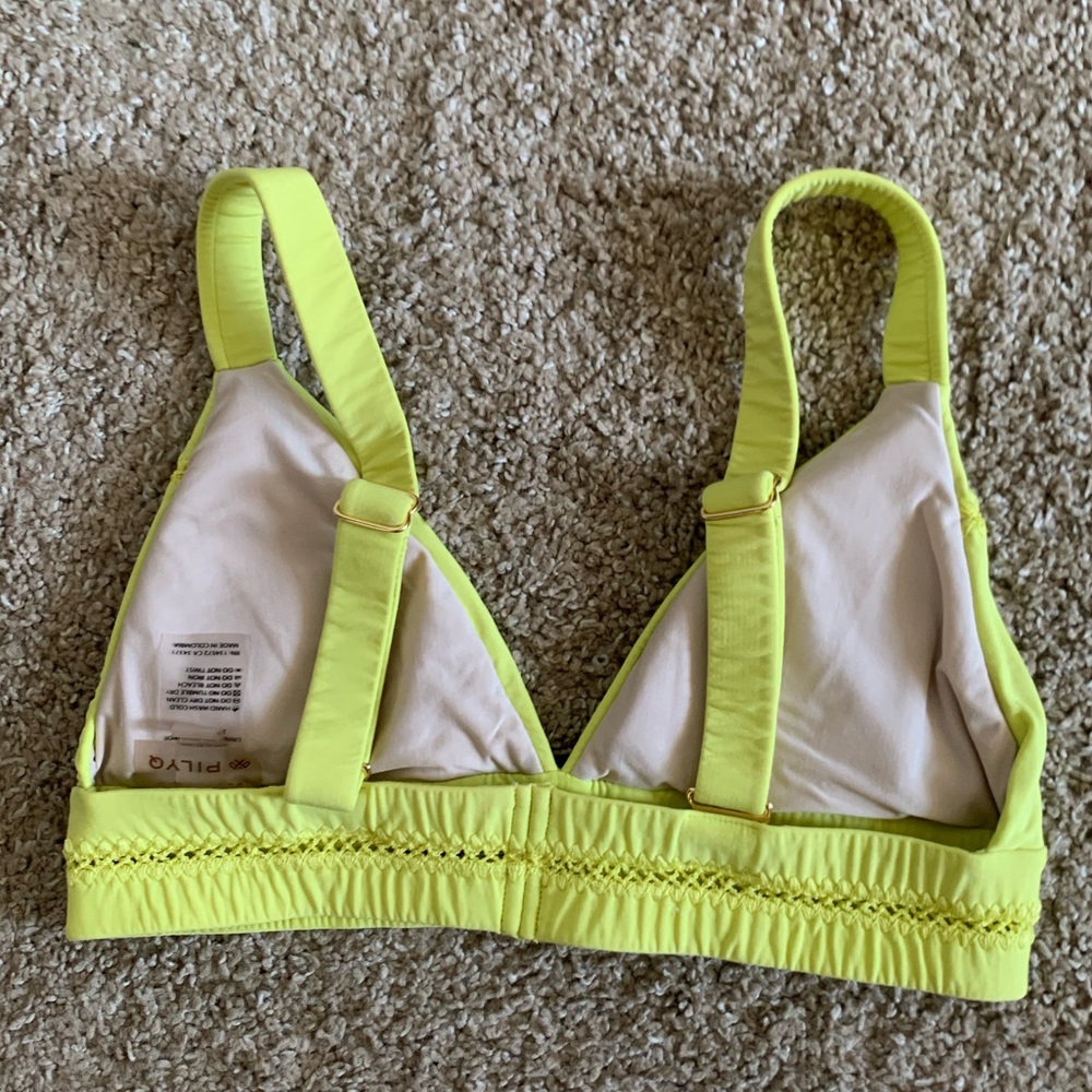 Pilyq Neon Yellow Stitched Tab Adjustable Strap Bikini Top size Small EUC - Picture 4 of 6